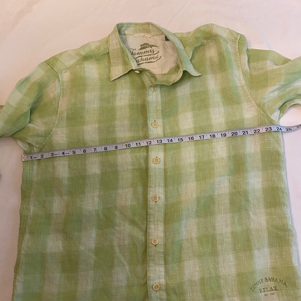 Tommy Bahama Lime Green Plaid 100% Linen Long Sleeve Button Up Shirt SZ L - Picture 5 of 6